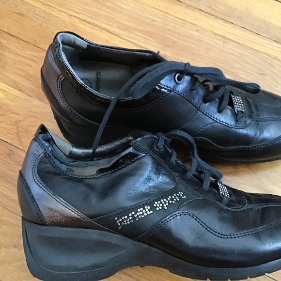 JANET SPORT BLACK LEATHER LACE UP SHOES. 38 - Picture 1 of 8